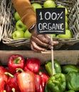 Greengrocer selling organic fresh agricultural product at farmer market Royalty Free Stock Photo