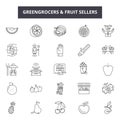 Greengrocers and fruits sellers line icons, signs, vector set, outline illustration concept