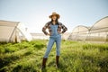 Greenhouse, agriculture farmer woman in proud and happy portrait with a vision for success and sustainable agriculture