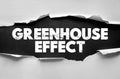 Greenhouse Effect concept image with bold text under torn paper. Environmental issue showing climate change, pollution, and global Royalty Free Stock Photo