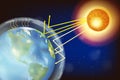 The Greenhouse Effect. Earth and sun. Warming effect and Incoming solar radiation Royalty Free Stock Photo