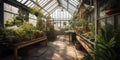 A greenhouse filled with exotic, edible plants, harmoniously combining botany and culinary exploration, concept of