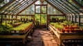 A greenhouse filled with lots of potted plants