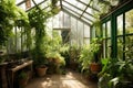 a greenhouse filled with lush greenery, making it the perfect place to escape and relax