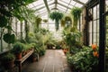 a greenhouse filled with lush greenery, making it the perfect place to escape and relax