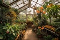 greenhouse filled with lush, tropical plants and flowers Royalty Free Stock Photo