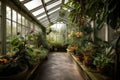 greenhouse filled with tropical plants and flowers, providing a serene atmosphere Royalty Free Stock Photo