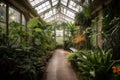 greenhouse filled with tropical plants and flowers, providing a serene atmosphere Royalty Free Stock Photo