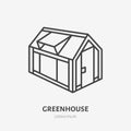 Greenhouse flat line icon. Garden cold frame sign. Thin linear logo for farm, vegetables growing