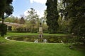 Greenhouse and fountain in Royal Botanical Gardens in Madrid, Spain, Europe