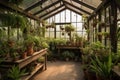 greenhouse with hanging plants, providing a restful atmosphere