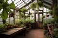 greenhouse with hanging plants, providing a restful atmosphere