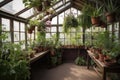 greenhouse with hanging plants, providing a restful atmosphere