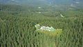 Greenhouse science station drone aerial open top chambers climate change research Bily Kriz, plant spruce Picea abies