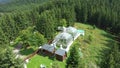 Greenhouse science drone aerial open top chambers climate change research Bily Kriz, plant spruce Picea abies Norway