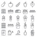 Greenhouse plant icon set, outline style