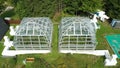 Greenhouse science station drone aerial open top chambers climate change research Bily Kriz, plant spruce Picea abies