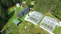 Science station greenhouse drone aerial open top chambers climate change research Bily Kriz, plant spruce Picea abies