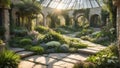 Beautiful greenhouse swathed in the glow of a sunlit day Royalty Free Stock Photo