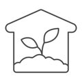 Greenhouse thin line icon, farm garden concept, Hothouse building sign on white background, Greenhouse plant icon in