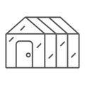 Greenhouse thin line icon, garden and farm, glasshouse sign, vector graphics, a linear pattern on a white background.