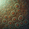 Greenish-blue cells feature prominent orange central dots, suggestive Royalty Free Stock Photo