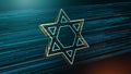 Greenish Blue Orange Blurry Focus Star Of David 3D Perspective Symbol, With Dotted Lines Particle Breeze Effect