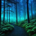 greenish glowing fantasy forest