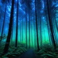 greenish glowing fantasy forest