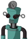 Greenish Mech With Cylinder-Conic Head And Vent Mouth And Black Glowing Red Eyes And Radar Dish Hat