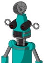 Greenish Robot With Cone Head And Dark Tooth Mouth And Black Glowing Red Eyes And Radar Dish Hat