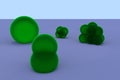 Greenish, slightly transparent spheres of different sizes