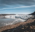 Greenland, Eqip Sermia, Eqi Glacier in Greenland Disko Bay. Boat trip in the morning over the arctic sea,Baffin Bay