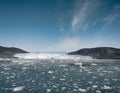 Greenland, Eqip Sermia, Eqi Glacier in Greenland Disko Bay. Boat trip in the morning over the arctic sea,Baffin Bay