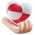 Greenland flag with heart hand care