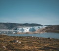 Greenland Glacier With Sea Ice And A Glacial Landscape Near The Eqip Sermia Glacier, Eqi In Western Greenland Near
