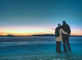 Greenland hiking travel tourist lovers with hold hands