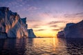 Greenland Ilulissat glacier in polar sunset