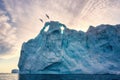 Greenland Ilulissat glaciers at ocean at polar night with birds