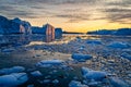 Greenland Ilulissat glaciers at ocean at polar night