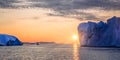 Greenland Ilulissat glaciers at ocean at polar night with red ship