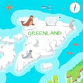 Greenland Mainland Cartoon Map with Fauna Species