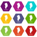 Greenland map icons set 9 vector Royalty Free Stock Photo