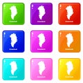 Greenland map icons set 9 color collection Royalty Free Stock Photo