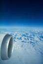 GREENLAND - 10 MAY 2018: View from the aircraft window of the engine of a Boeing 787 over the icebergs of Greenland Royalty Free Stock Photo