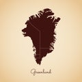 Greenland region map: retro style brown outline.