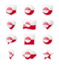 Greenland - set of country flags in the form of stickers of various shapes. Royalty Free Stock Photo