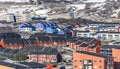 Greenlandic colorful houses standing on the rocky hills, Nuuk ci