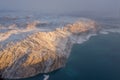 Greenlandic ice cap with frozen mountains and fjord aerial view, near Nuuk, Greenland