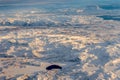 Greenlandic ice cap with frozen mountains and lake aerial view, near Nuuk, Greenland